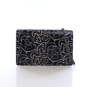 Chanel Patent Camellia Embossed Wallet On Chain